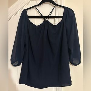 1. STATE Black Sheer off the shoulder blouse